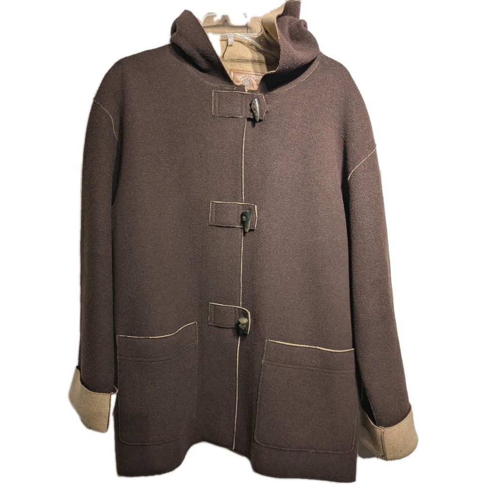 Lauren Ralph Lauren Coat Women L Brown Wool Hooded Horn Toggle Pockets Pristine